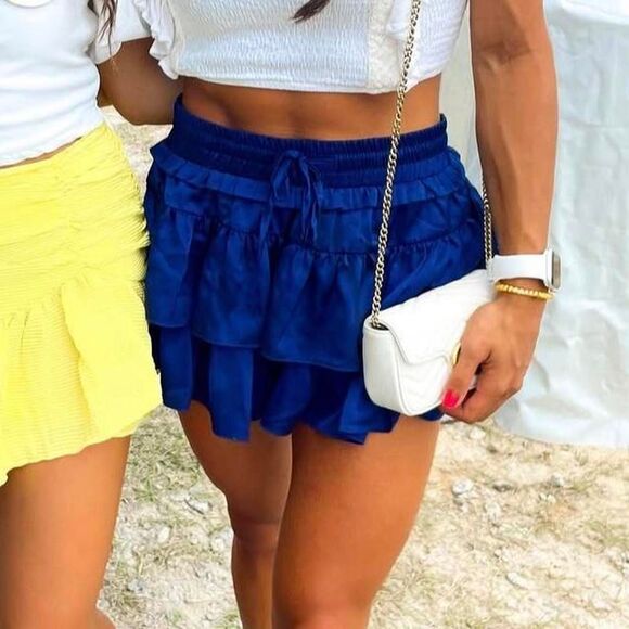 Women's Blue Navy Medium Sheer Gameday Mini Tiered Layered Skirt - Picture 1 of 3